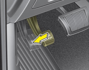Kia Carnival: Parking brake – Foot type Kia Carnival: Parking brake – Foot type. To release the parking brake, depress the parking brake pedal a second time while