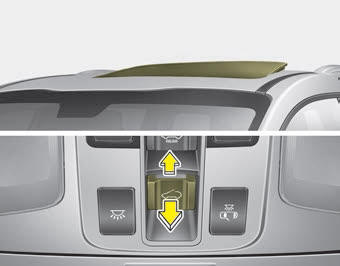 Kia Carnival: Tilting the sunroof (for front sunroof) Kia Carnival: Tilting the sunroof (for front sunroof). To open the sunroof, push the sunroof control lever upward until the sunroof