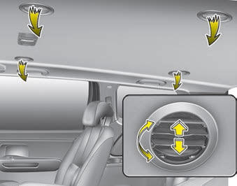 Kia Carnival: Rear climate control Kia Carnival: Rear climate control. The vent can be adjusted by rotating the blade.
