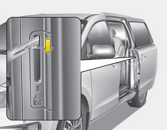 Kia Carnival: Child-protector rear door lock Kia Carnival: Child-protector rear door lock. The child safety lock is provided to help prevent children from accidentally