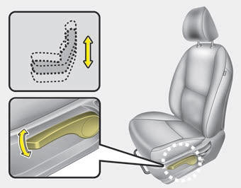 Kia Carnival: Front seat adjustment - manual Kia Carnival: Front seat adjustment - manual. To change the height of the seat, push the lever upwards or downwards.